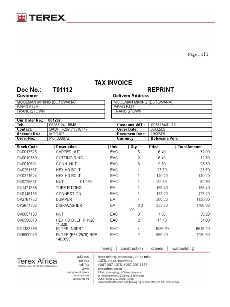 Invoice for Moolman Mining Supplies | PDF | Government Finances | Taxes