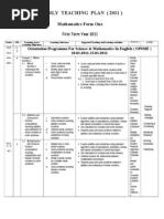 Yearly Teaching Plan Maths Form 1 (2011)