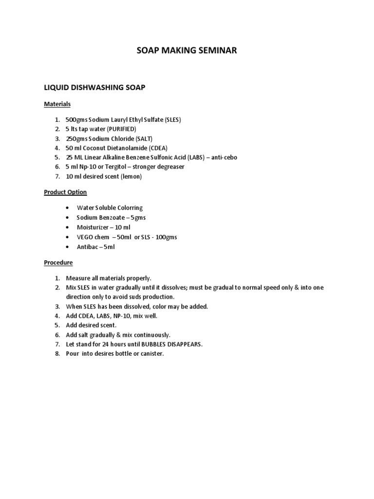 Detergent Soap Making Formula Pdf