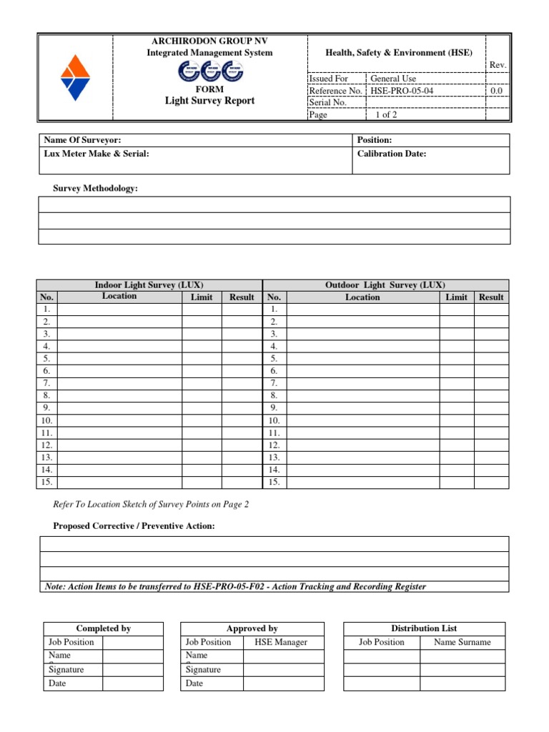 Light Survey Report: Refer To Location Sketch of Survey Points On Page ...