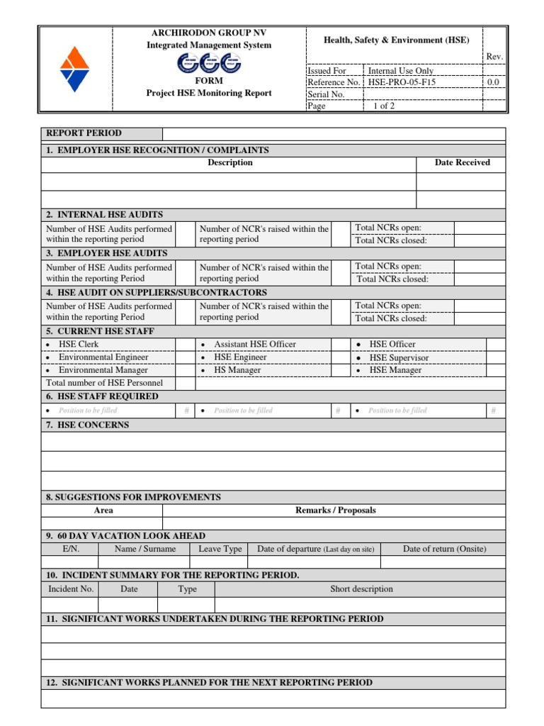 HSE Monitoring Report Template | PDF