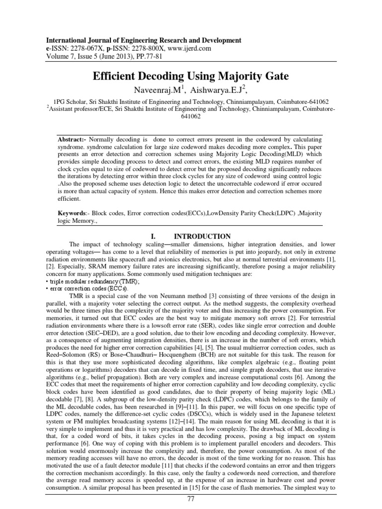 Majority Gate Decoding for Error Correction | PDF