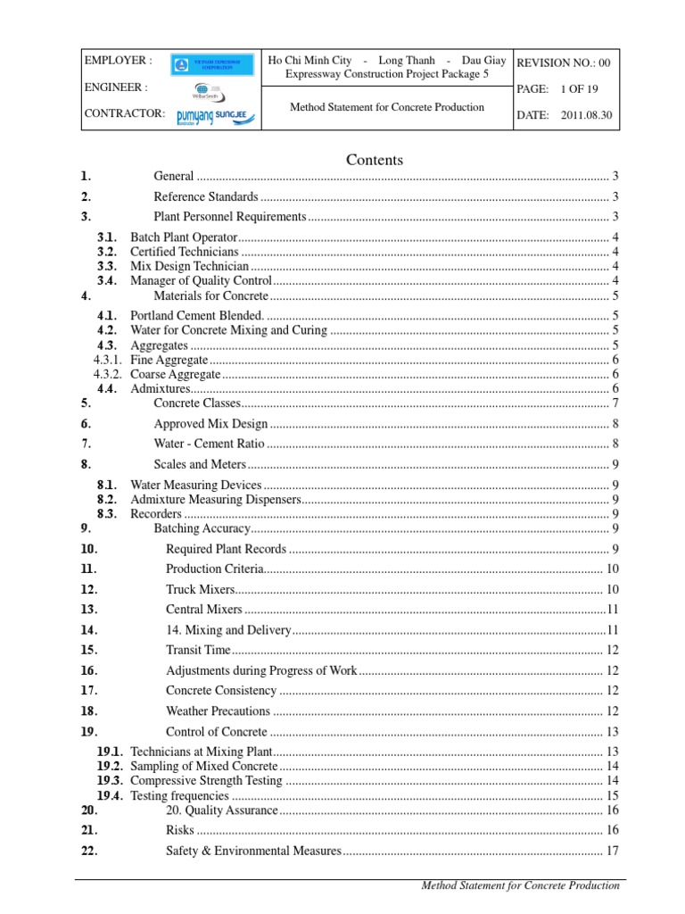 Concrete Production Method Statement | PDF | Construction Aggregate ...