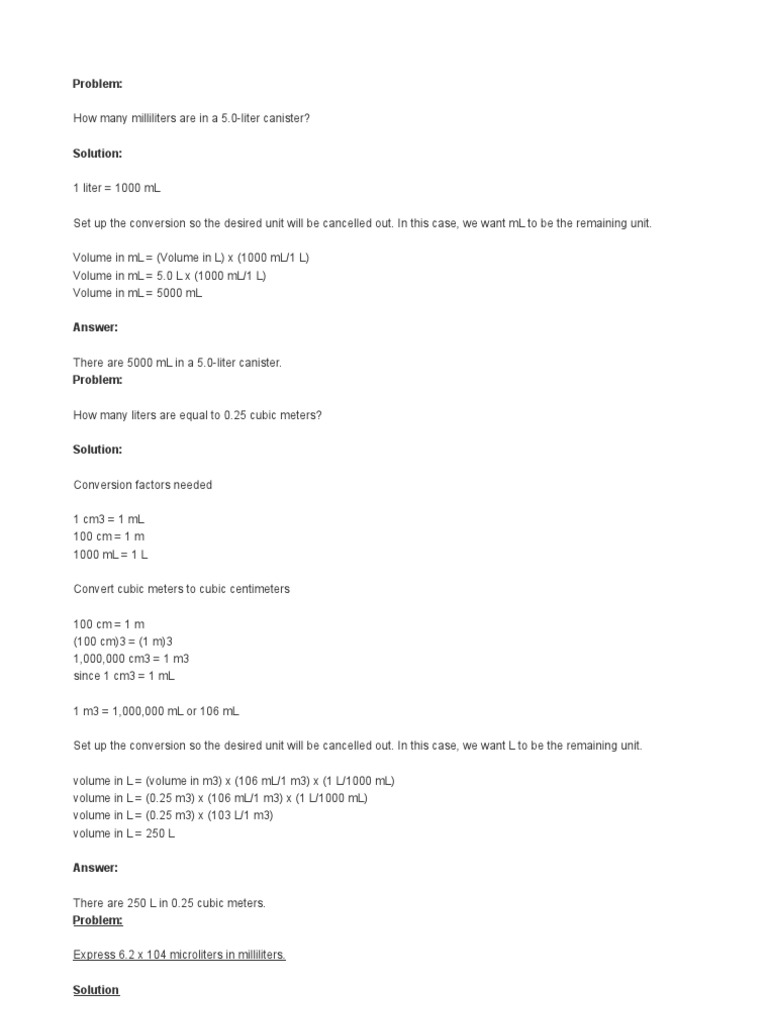 Volume Conversion Calculations | PDF | Teaching Methods & Materials