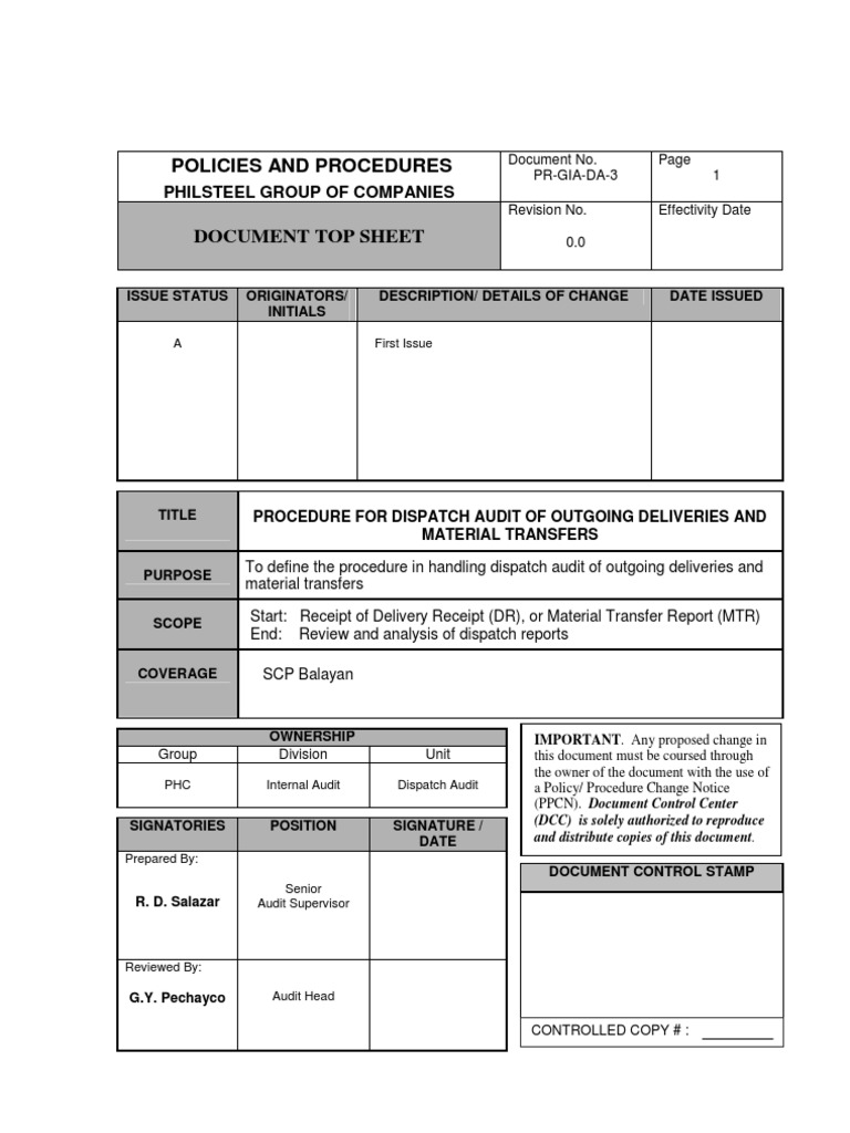 Dispatch Audit Procedure Overview | PDF | Chief Operating Officer | Audit