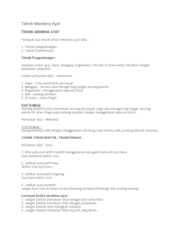 Teknik Membina Ayat Pdf