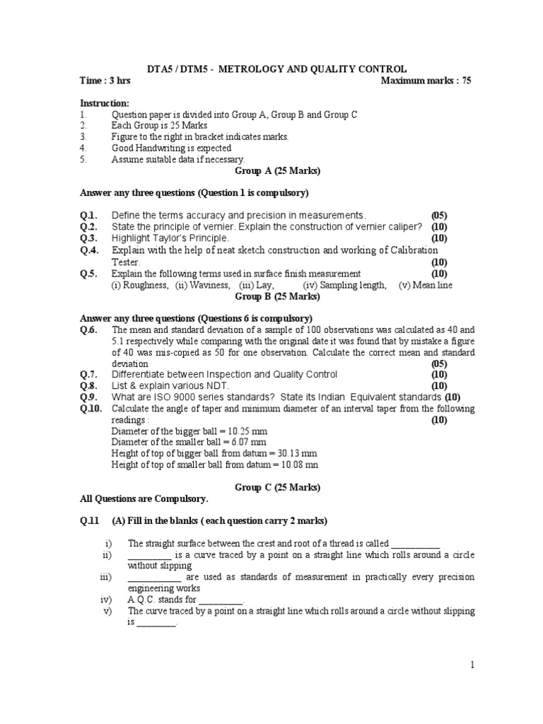 Metrology and Quality Control Exam Guide | PDF | Computers