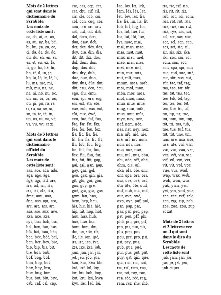 Mot Avec Un Q En 2 Lettres Mots Scrabble | PDF | Loisirs