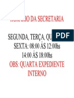 HORÁRIO DA SECRETARIA