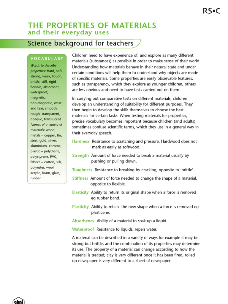 The Properties of Materials: Science Background For Teachers | PDF