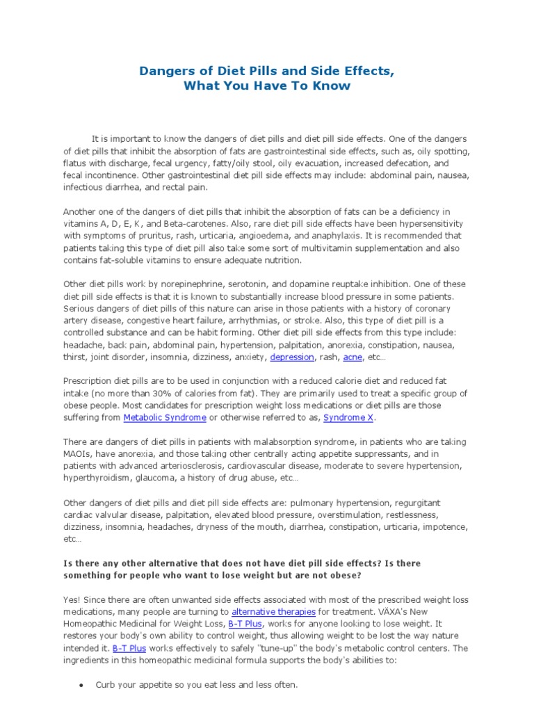 Dangers and Side Effects of Diet Pills | PDF | Caffeine | Food And Drug Administration
