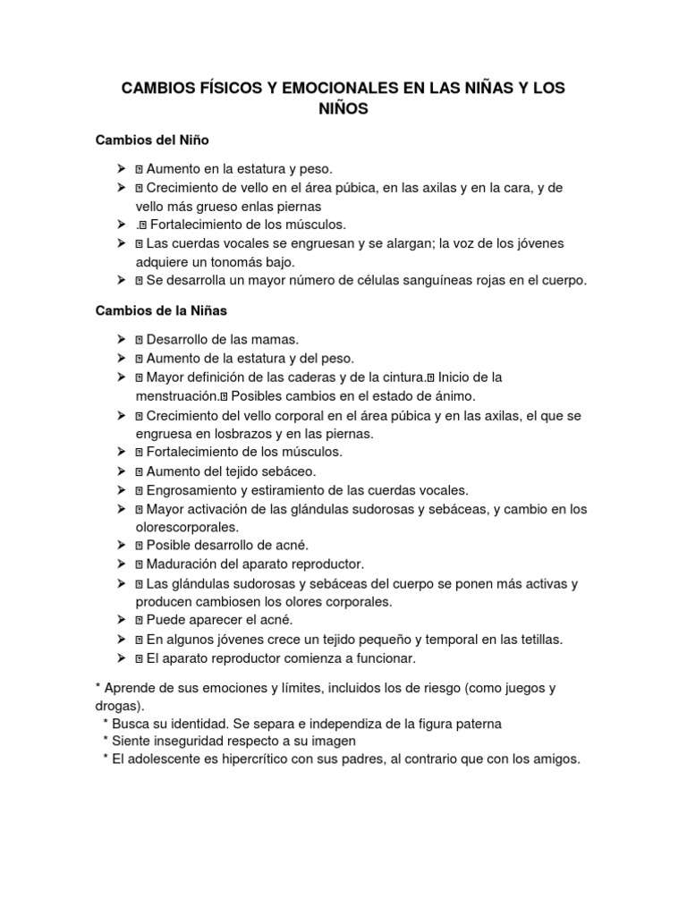 Cambios Físicos y Emocionales en Las Niñas y Los Niños | PDF ...
