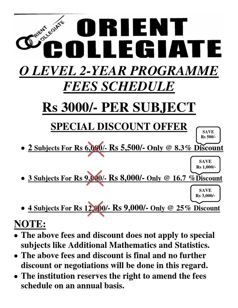 O Level 2-Year Program Fees & Discounts | PDF