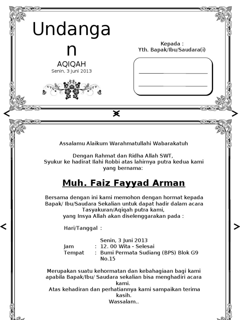 54+ Contoh Undangan Walimatul Aqiqah Gratis Terbaru
