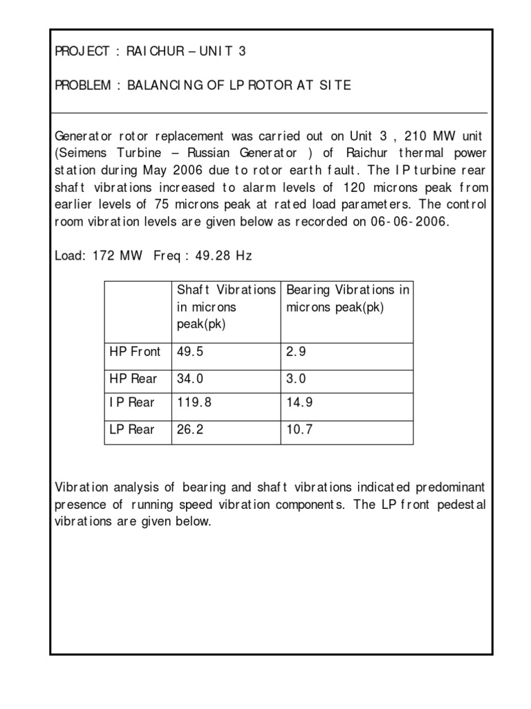 Balancing of LP Rotor at Site | PDF | Turbine | Horsepower