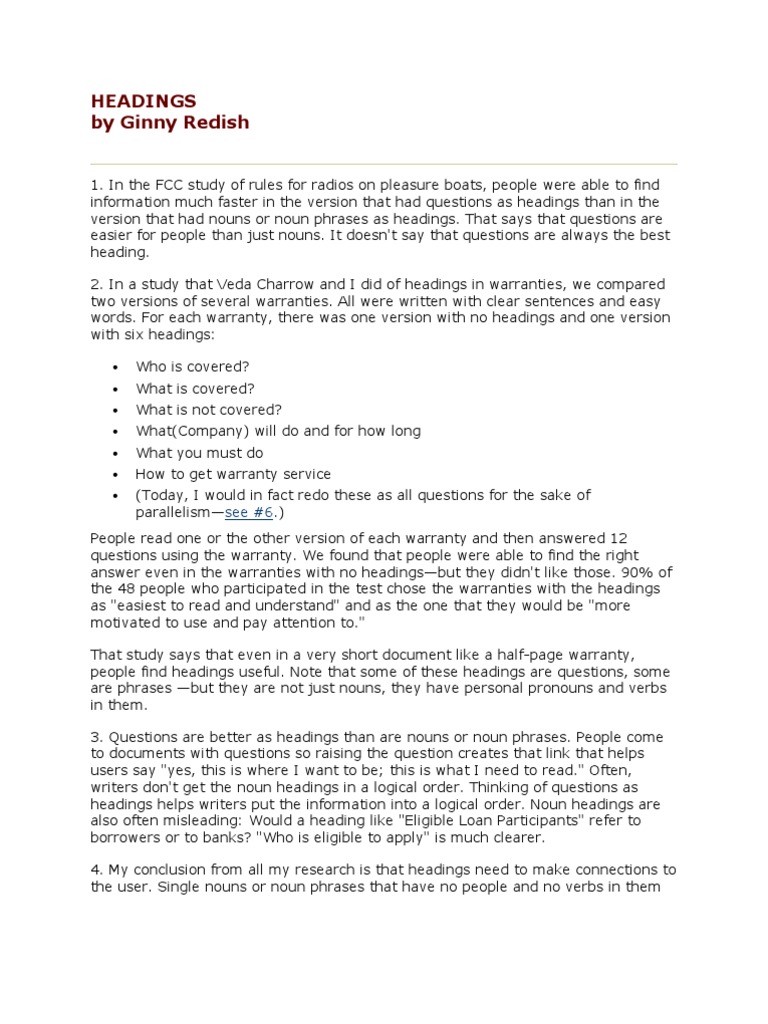 Effective Headings Phrase Verb