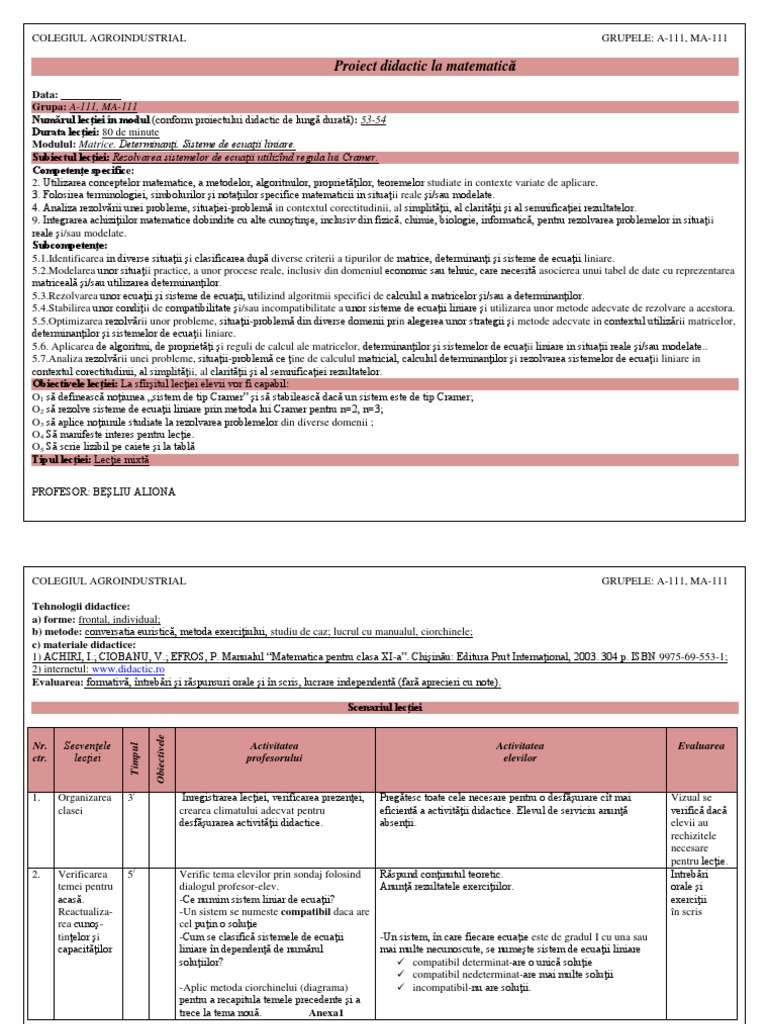 53 54 Rezolvarea Sistemelor De EcuaÅ£ii Utilizind Regula Lui Cramer