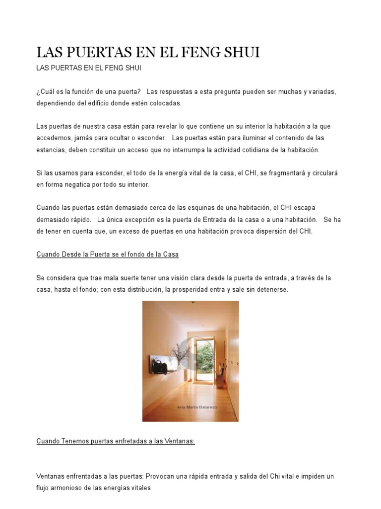 Las Puertas En El Feng Shui