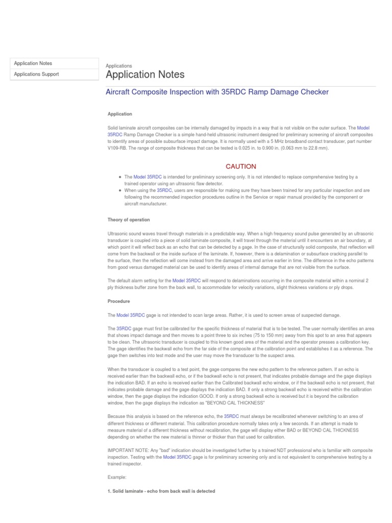 Aircraft Composite Inspection With 35rdc Ramp Damage Checher | PDF ...