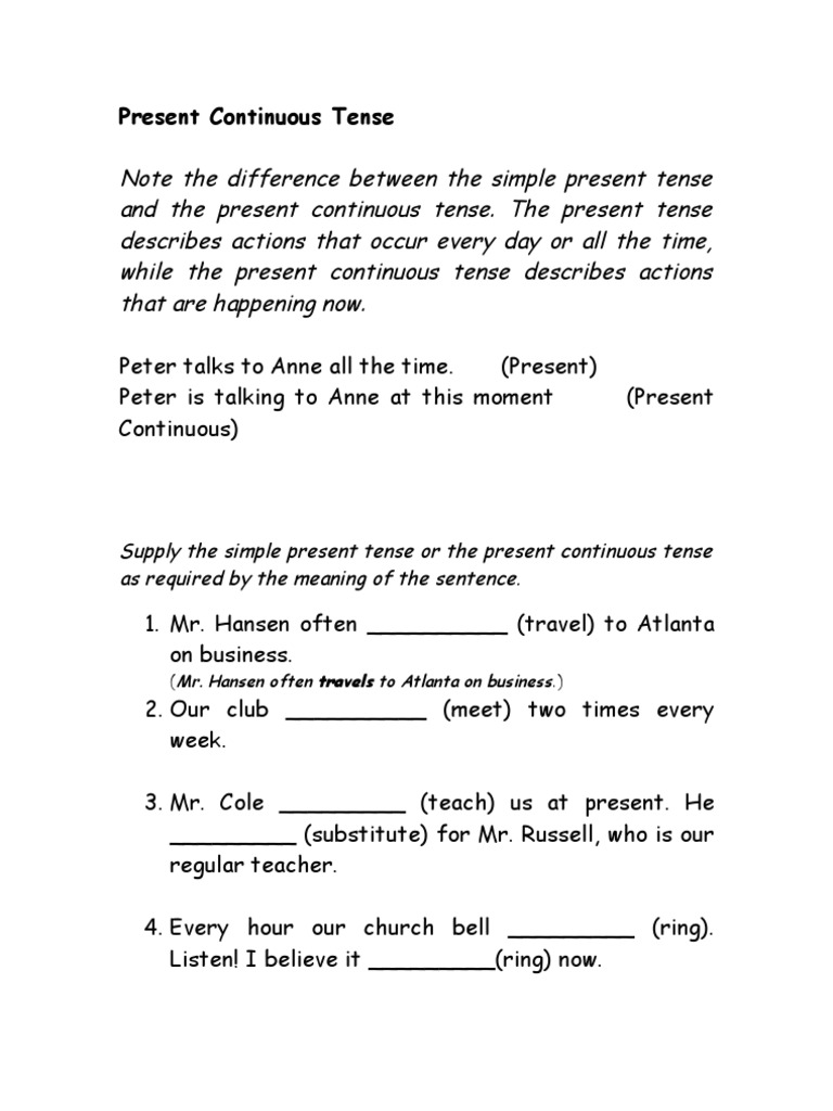 Present Continuous Tense - Doc 2nd Assignment | PDF | English Language ...