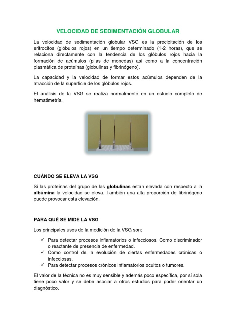 Velocidad de Sedimentación Globular | PDF | Especialidades Medicas ...