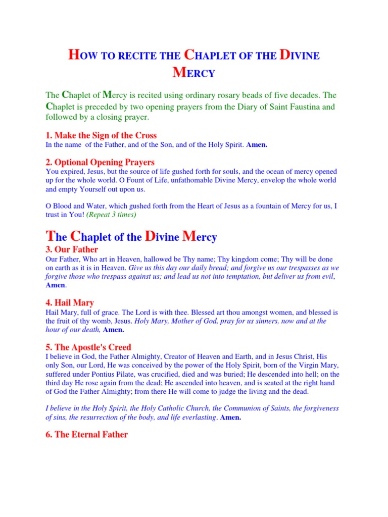 Chaplet of The Divine Mercy PDF Mercy Roman Catholic Devotions