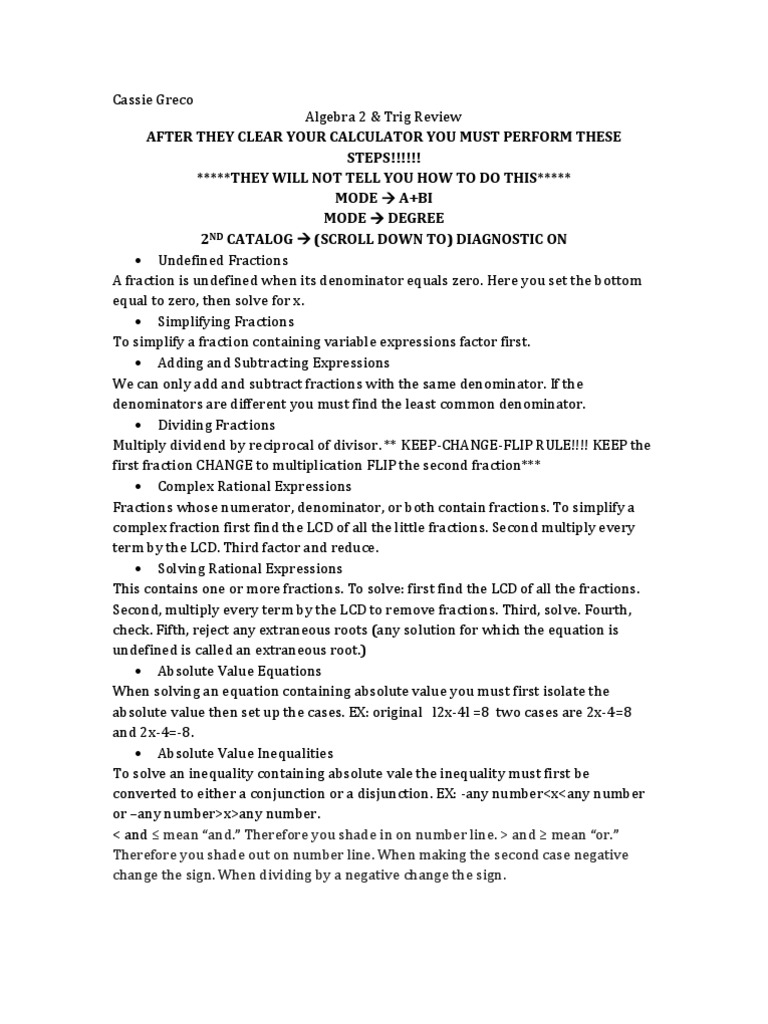 Algebra 2 & Trig Review Guide | PDF | Trigonometric Functions ...