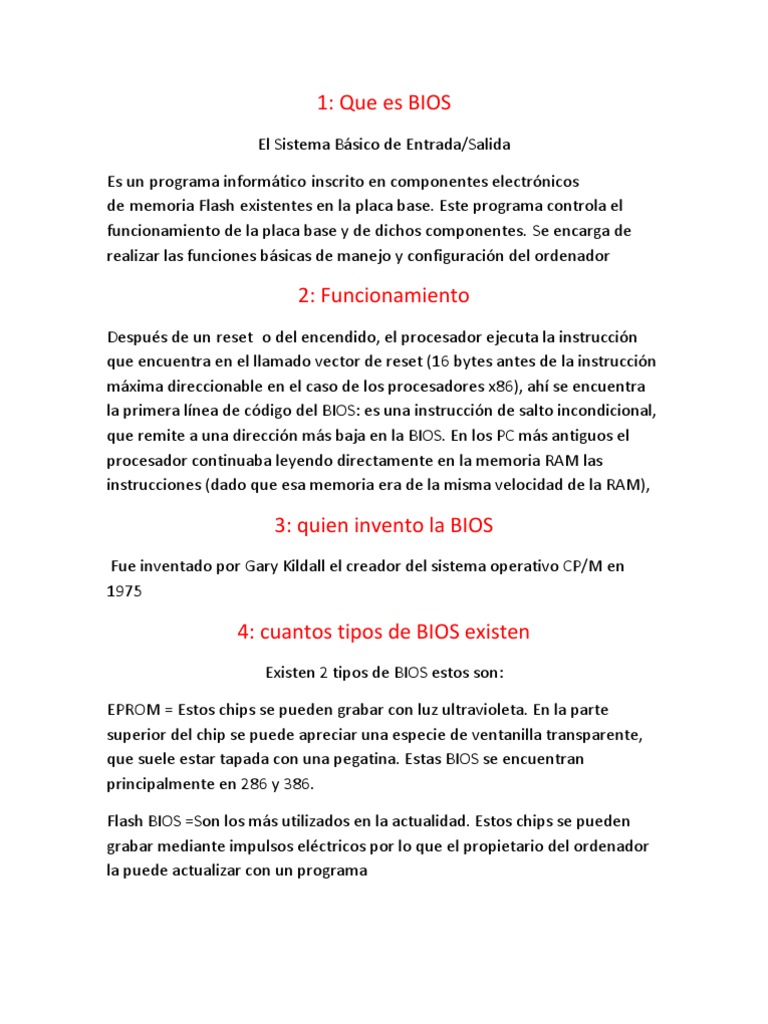 Funciones y Tipos de BIOS en Informática | PDF