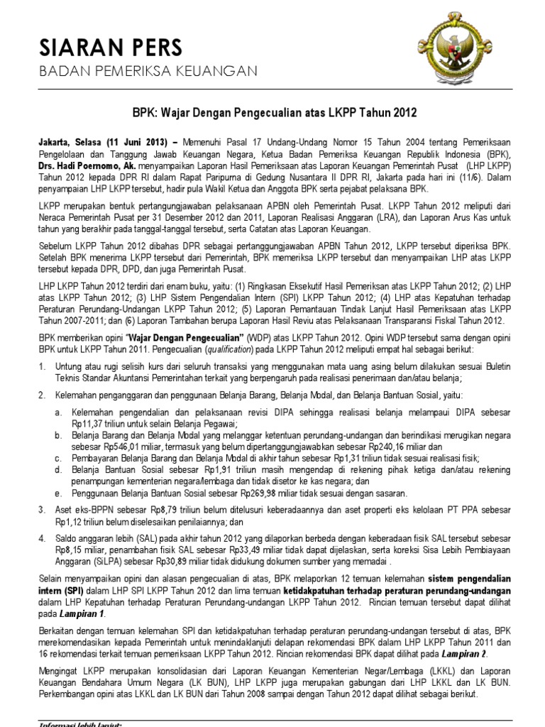 Siaran Pers LKPP 2012 | PDF