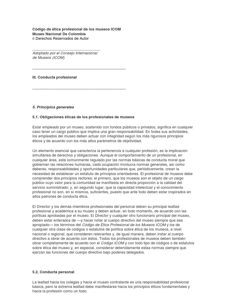 Código de Ética Profesional de Los Museos ICOM | PDF | Museo | Ética ...