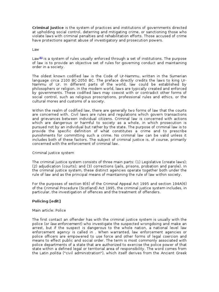 Overview of Criminal Justice System | PDF | Criminal Justice | Crime ...