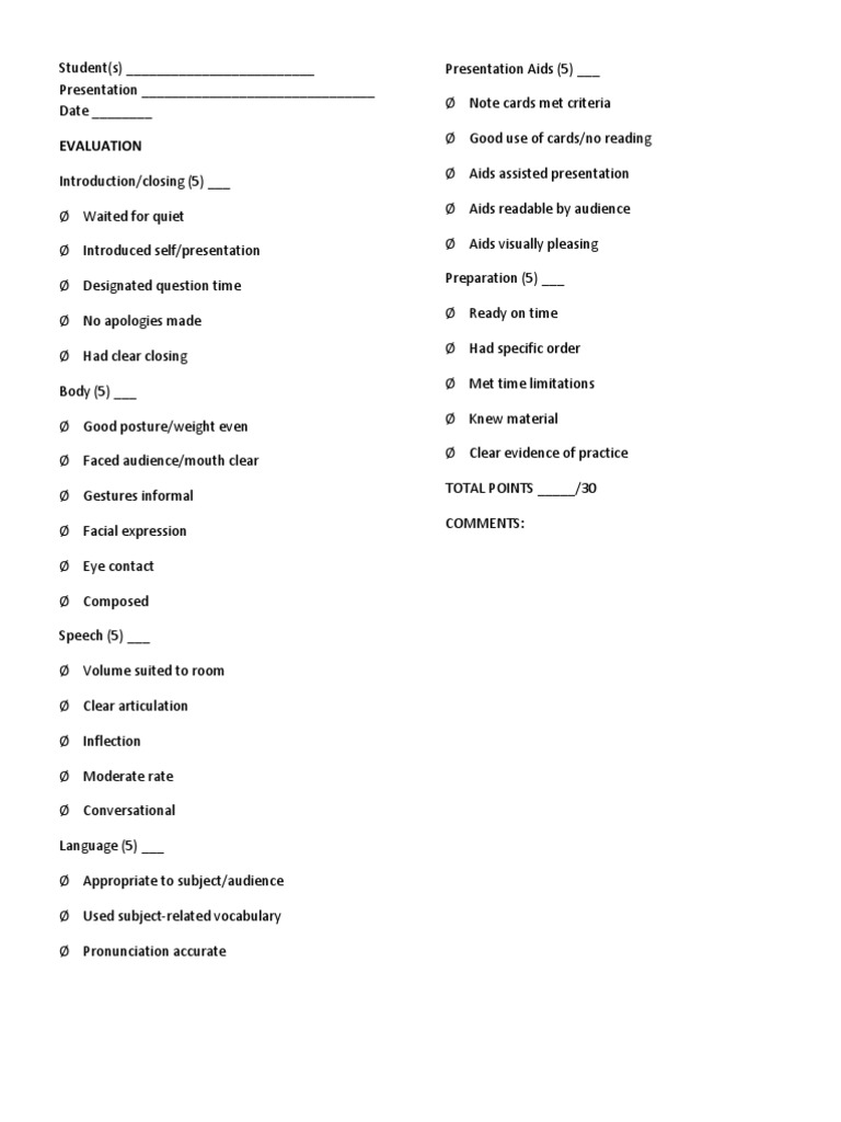 Presentation Evaluation Guidelines | PDF