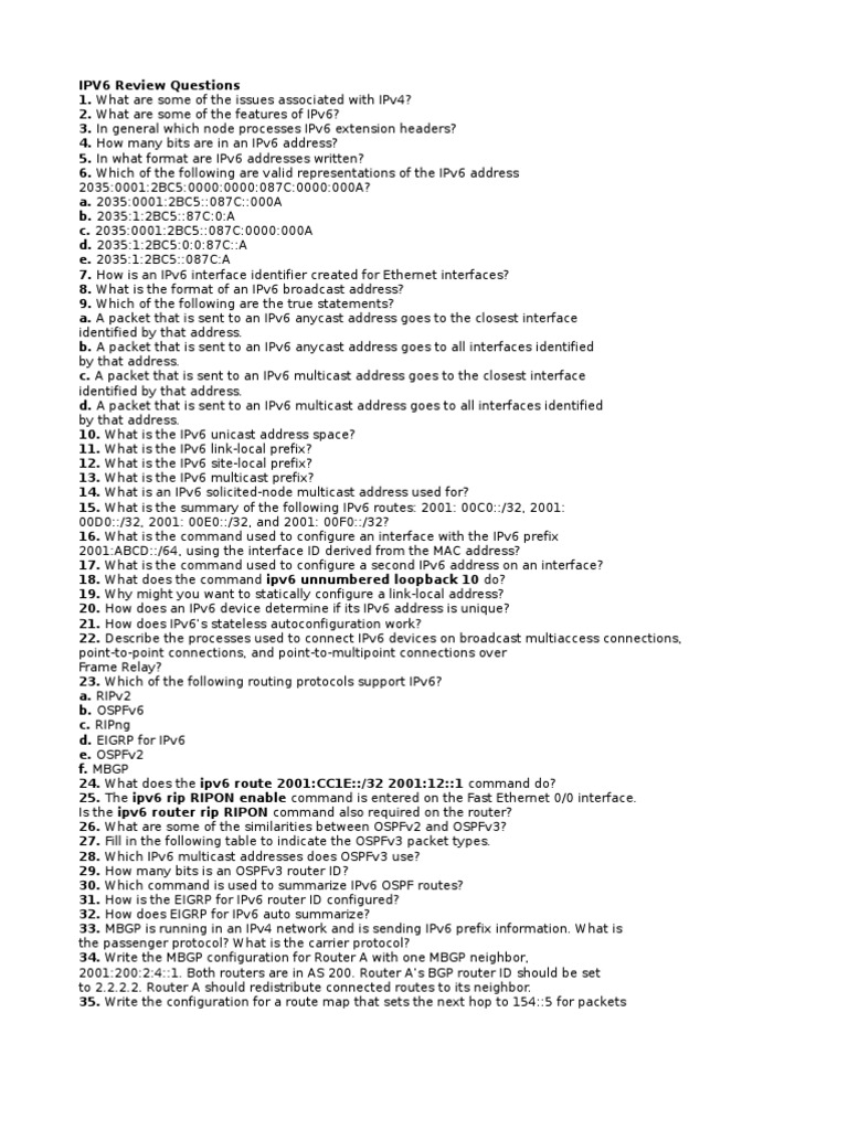 8.ipv6 Questions | PDF | I Pv6 | Network Architecture