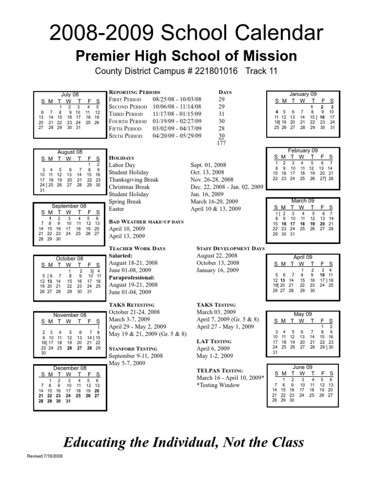 Mission 0809 Calendar PDF Seasons Holidays