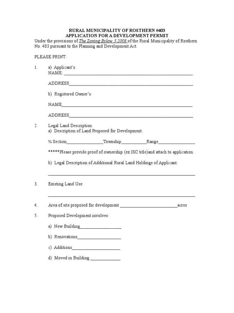 Rosthern Development Permit Application | PDF | Social Institutions ...