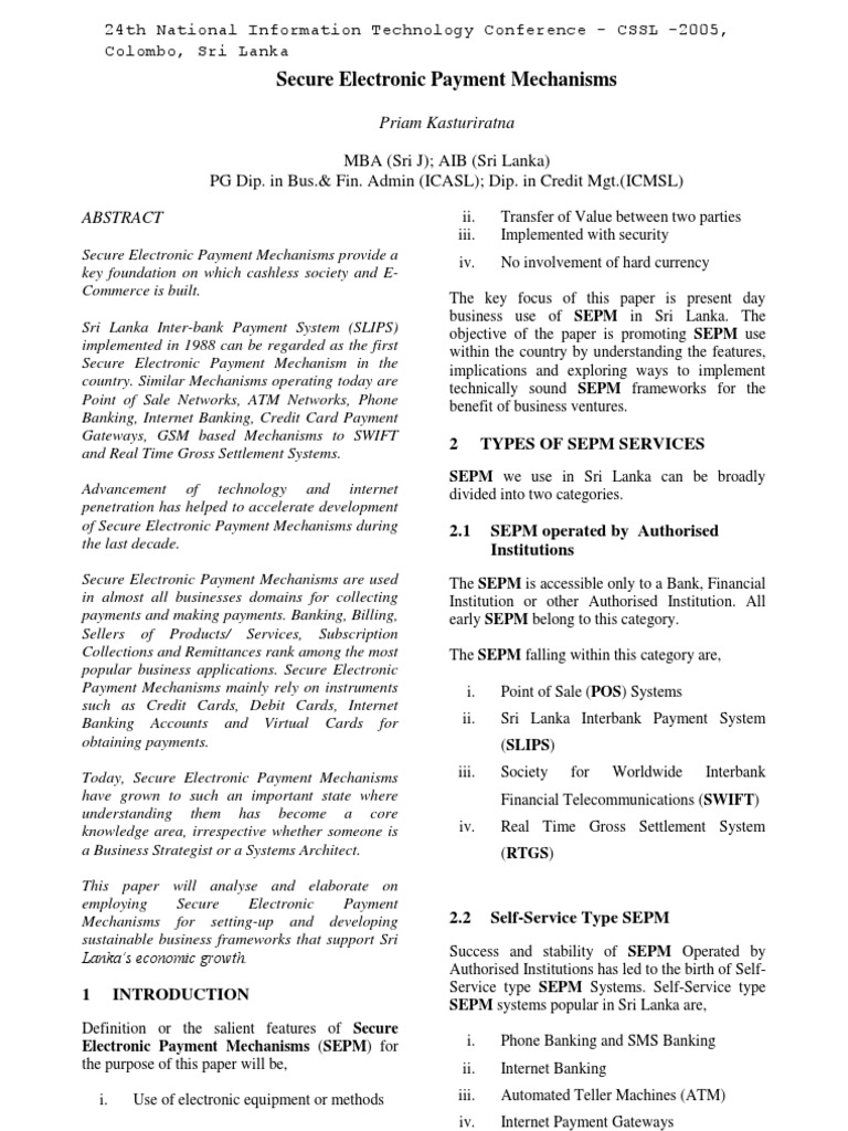 Secure Payment Mechanisms in Sri Lanka | PDF | Debit Card | Financial ...