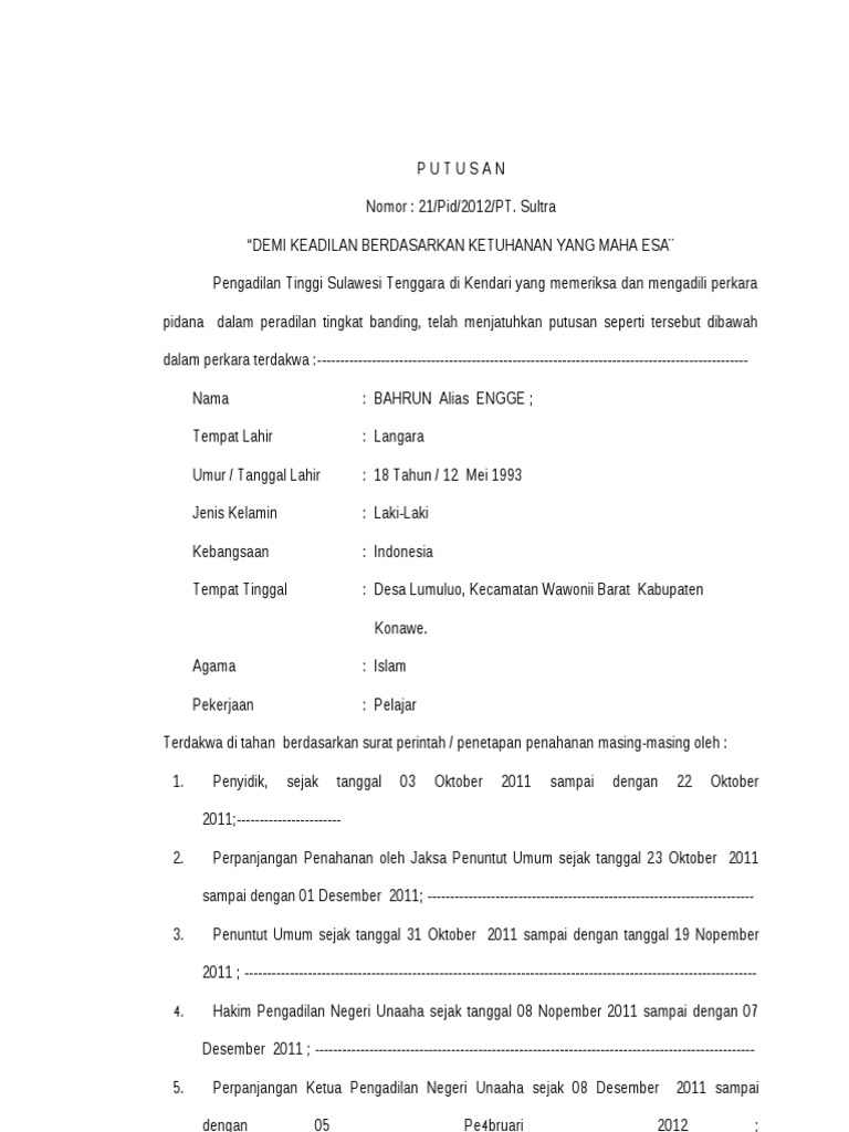 Contoh Putusan Pidana