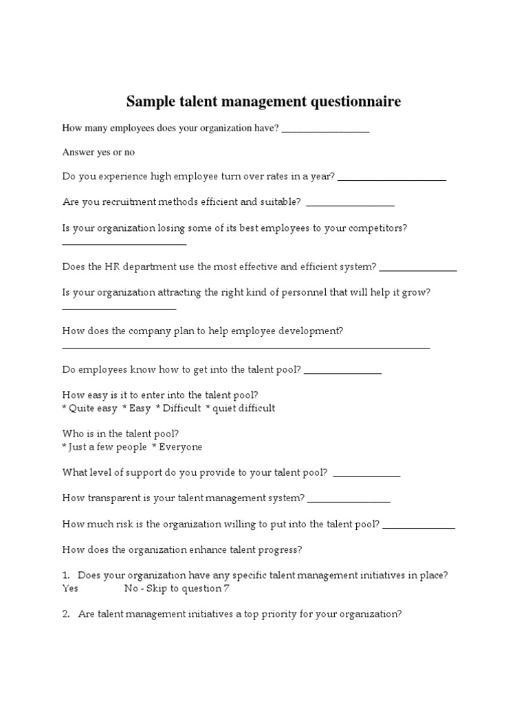 Talent Management Questionnaire | Download Free PDF | Talent Management ...