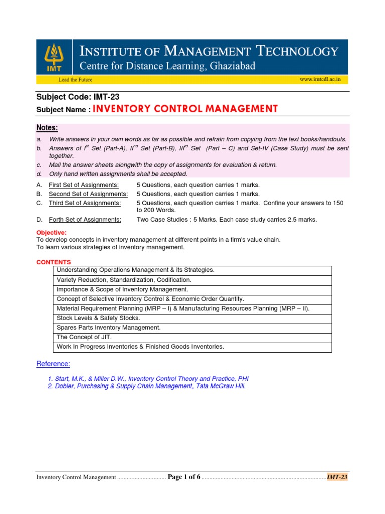 IMT-23: Inventory Control Management | PDF