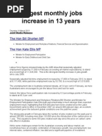 Biggest Monthly Jobs Increase in 13 Years: The Hon Bill Shorten MP