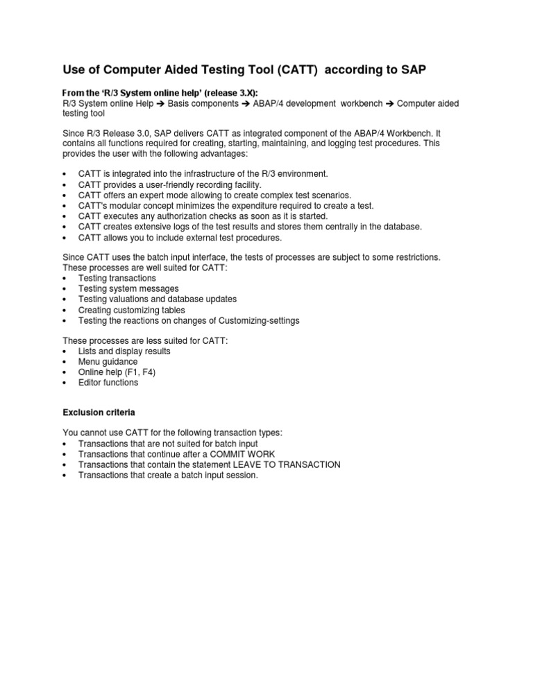 SAP CATT: Features and Limitations | PDF | Business | Computers