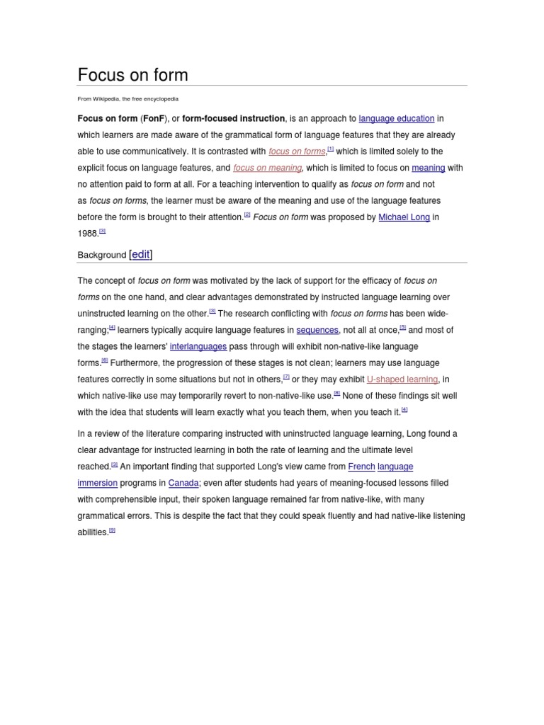 Focus On Form Focus On Form (Fonf), or FormFocused Instruction, Is An
