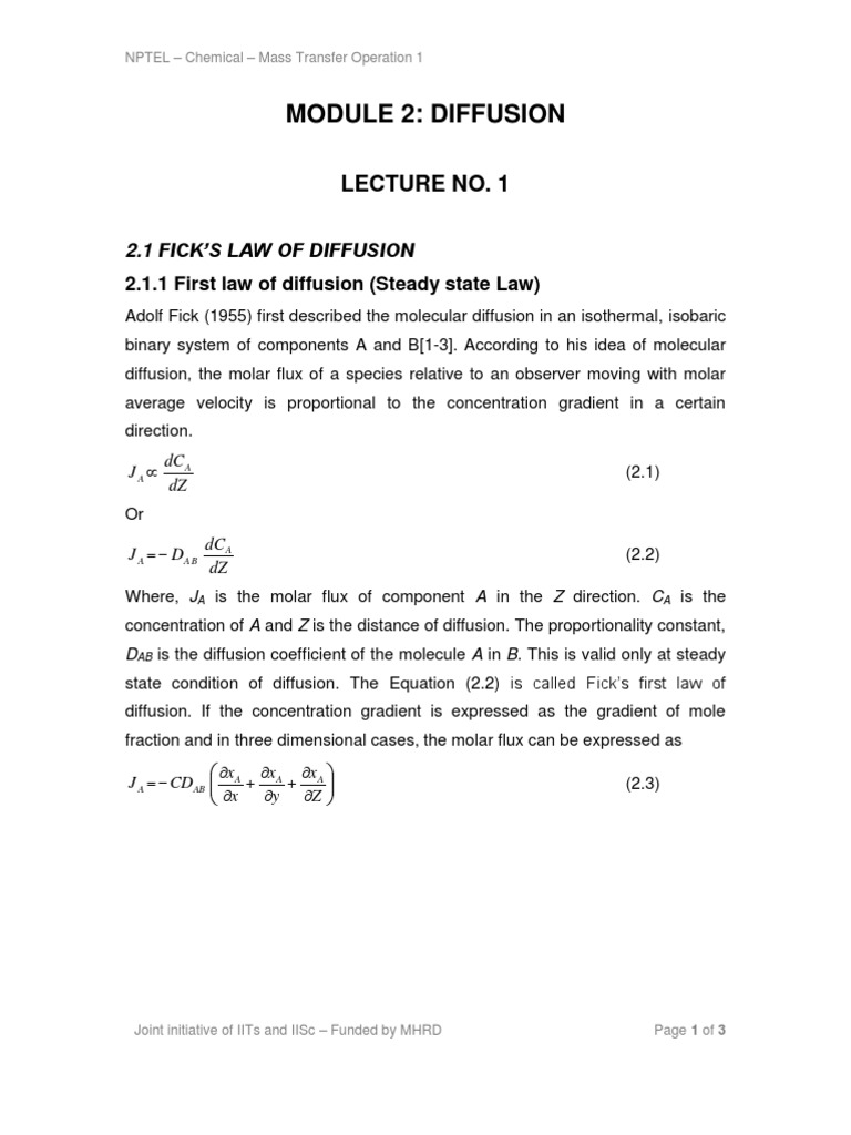Module 2: Diffusion: Lecture No. 1 | PDF | Air Conditioning ...