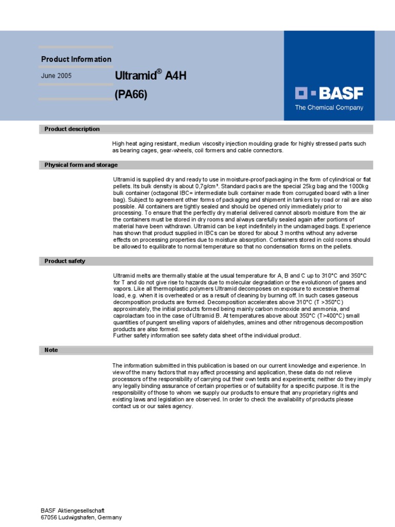 Ficha Tecnica Ultramid A4H | PDF | Strength Of Materials | Yield ...