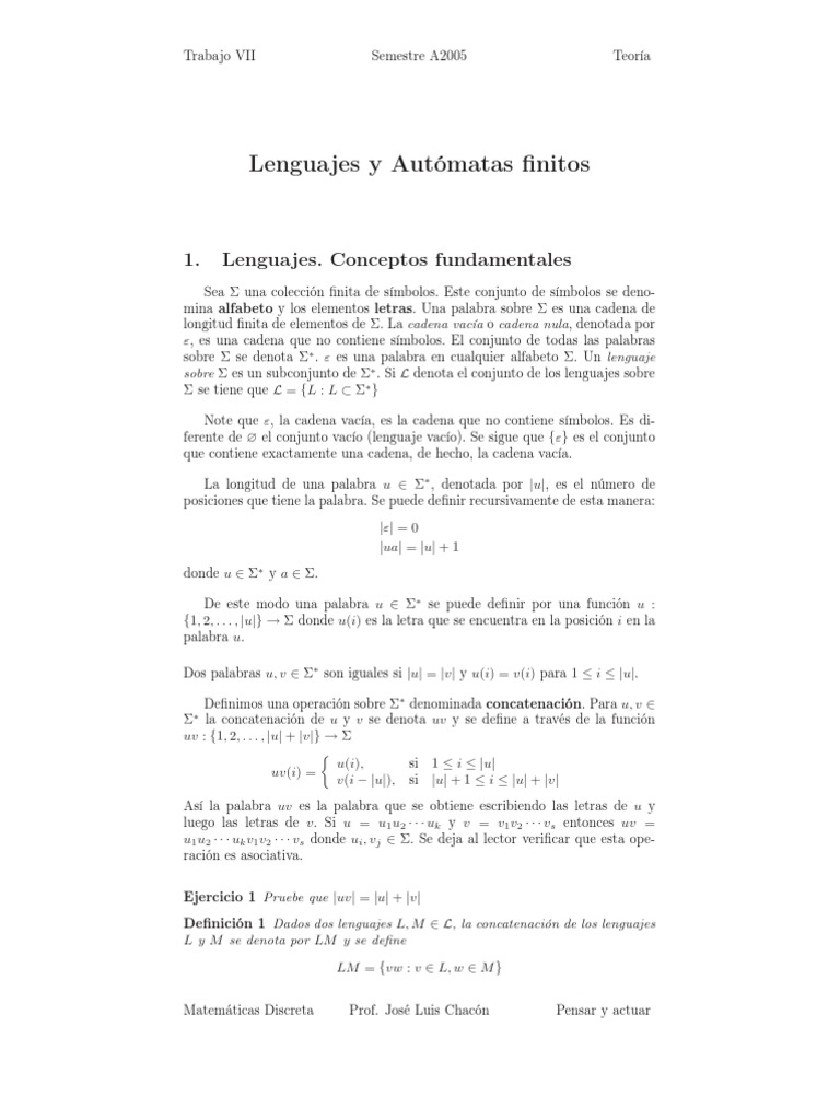 Lenguajes y Autómatas Finitos: Teoría Básica | PDF | Artes del Lenguaje ...