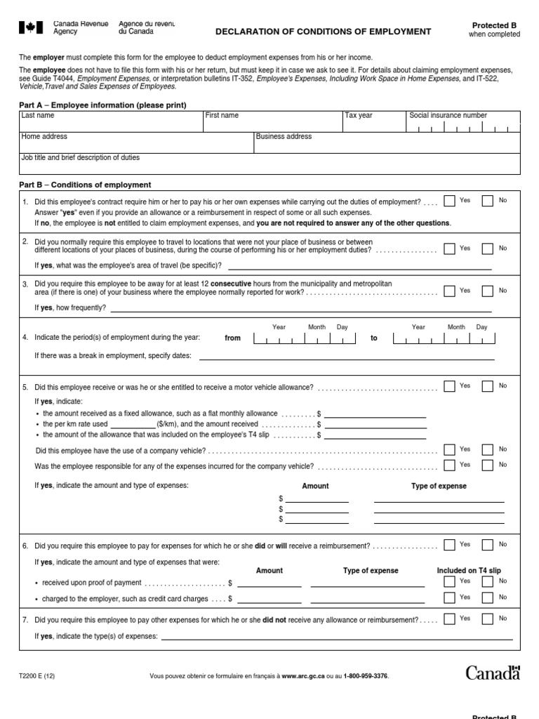 Employment Expense Declaration Form | PDF