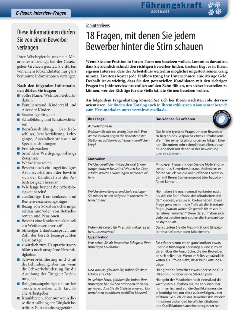 Bewerbungsgespraech 18 Fragen