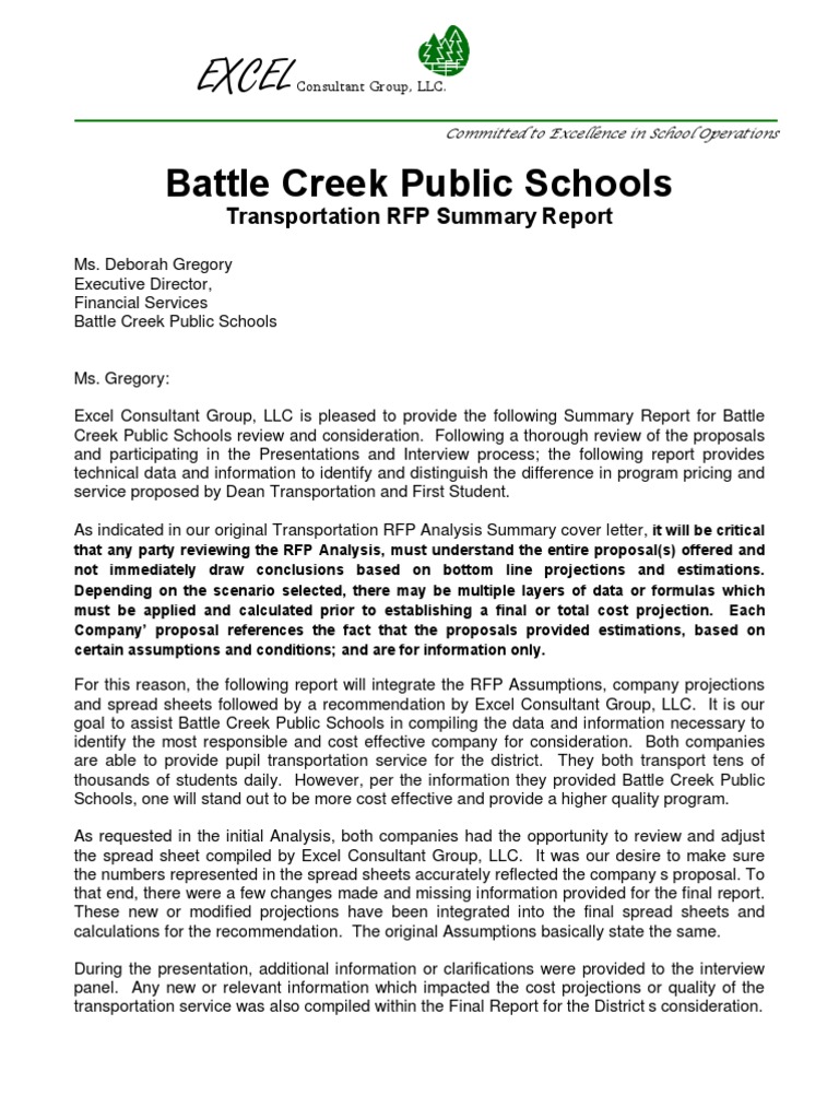 Excel Consultant Group Report For BCPS | PDF | School Bus | Bus