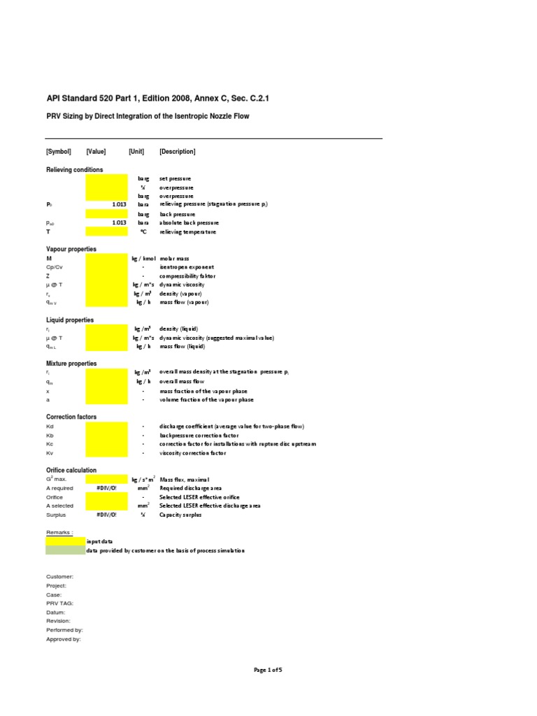 DIM-HEM - API 520-1 Annex C.2.1 | PDF | Density | Phases Of Matter