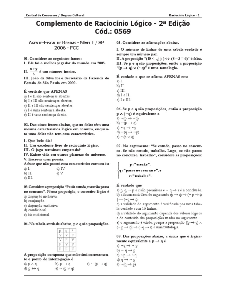 Questões de Raciocínio Lógico para Concursos | PDF